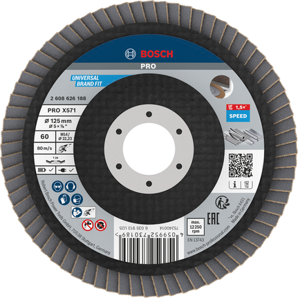 Lamelový kotouč Bosch PRO X571 s úhlovým profilem 125 mm G60 pro broušení.